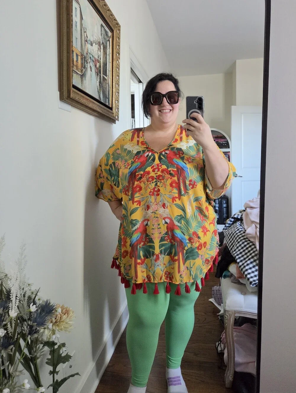 Show Me Your MuMu Yellow Parrot Swim Coverup with Red Tassels